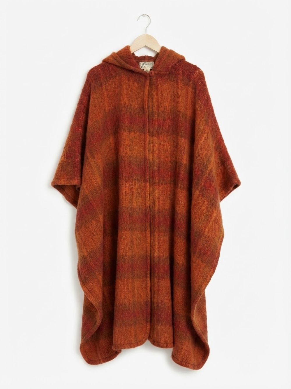 Vintage Donegal Design Pure New Wool Earthy Hooded Cape/Poncho